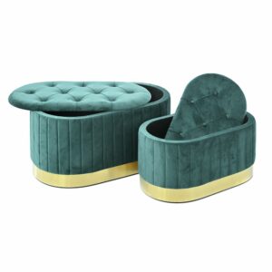 Emerald Pleated Velvet Stool Set 77623